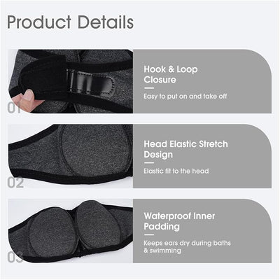 Calming Hoodie Dog Ear Covers Waterproof,No Shake Hematomas Ear Wraps for Dogs,Adjustable Anxiety Relief Head Wrap Muffs Noise Cancelling Protector for Fireworks/Grooming/Bathing/Swim,Grey,L