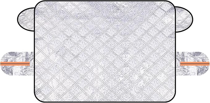 HARFINGTON Car Windshield Snow Cover, 57 Inch 3 Layers Universal Heavy Duty Automotive Frost Ice Windscreen Covers with 9 Magnetic Edges and Side Mirrors Guard for SUV Trucks, Silver
