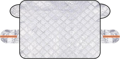 HARFINGTON Car Windshield Snow Cover, 57 Inch 3 Layers Universal Heavy Duty Automotive Frost Ice Windscreen Covers with 9 Magnetic Edges and Side Mirrors Guard for SUV Trucks, Silver