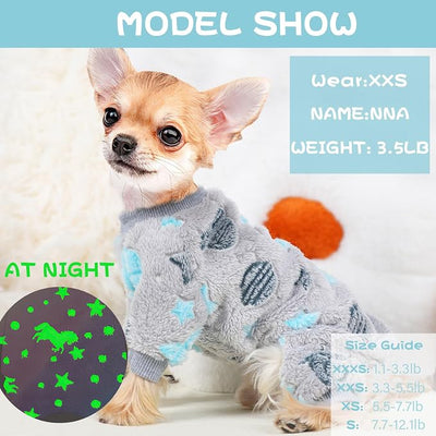 Sebaoyu Dog Pajamas for Small Dogs, Glow in Dark Tie Dye Unicorn Doggy Sweater, Super Soft Velvet Material Chihuahua Yorkie Tiny Doggie Clothes Outfits (Grey, Small)