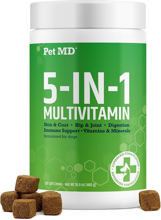 5in1 Dog Multivitamin - 30 Essential Vitamins, Minerals & Nutrients for Skin & Coat, Hip & Joint, Digestion, Senior Dog & Puppy Vitamins - Glucosamine, Omega 3 6 9, & Probiotics - 60ct