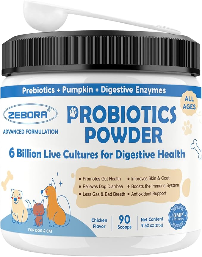 Probiotics for Dogs, Probiotic Powder with Pumpkin, Prebiotics & Digestive Enzymes, 6 Billion CFUs Dog Probiotics for Digestive Health, Gut & Immune Health, Chicken Flavor, 90 Scoops