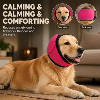 Dog Noise Canceling Earmuffs, Comfortable Hooded Hearing Protection Earmuffs, Anti-Anxiety Sound Blocking Ear Muffs for Thunder, Fireworks and Grooming Vacuum (Rosered, Large)