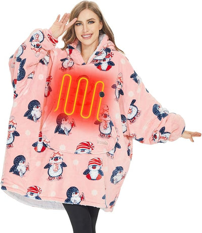Venustas Heated Blanket Hoodie with Battery Pack, Unisex Oversized Sherpa Wearable Sweatshirt for Women & Men