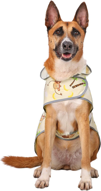 Dog Raincoat for Large Dogs Waterproof Jacket Hooded Rain Coats with Reflective Strips Leash Hole & Poncho Adjustable Fit (Monkey,L)