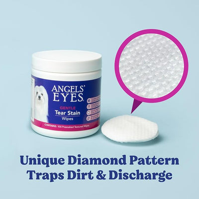 Angels' Eyes Gentle Tear Stain Wipes For Dogs & Cats | 100 Count Presoaked Textured Pads | Removes Tear Stains, Mucus & Discharge Around Eyes | No-Rinse Daily Eye Cleaning