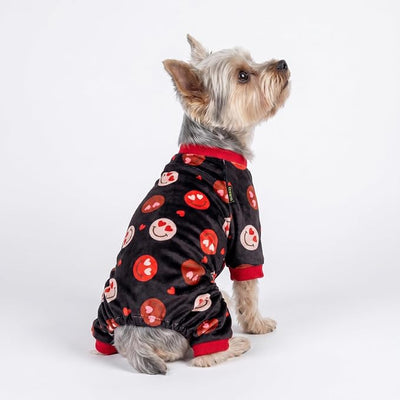 Fitwarm Hearts Eyes Smily Face Dog Pajamas, Cozy Valentines Outfit for Small Dogs Boy Girl, Festive Pet Clothes, Black, Red, Large