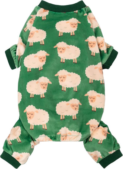 Fitwarm Funny Sheep Dog Pajamas, Warm Winter Dog Clothes for Small Dogs Boy Girl, Cozy Pet Onesie with Feet, Green, White, XL