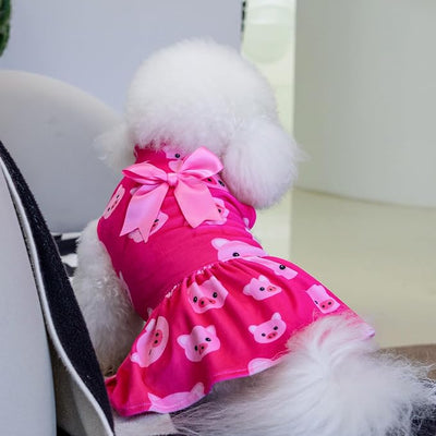 CuteBone Turtleneck Dog Velvet Dress Puppy Skirt Costume Pet Clothes Cat Apparel with Bow Hair Rope for Small Dogs CVD06M