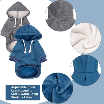 2-Pack Dog Hooded Sweaters & Jackets - Soft Dog Clothes Hoodie for Small/Medium/Large Dogs & Cats | All-Season Comfort & Fit, Stylish Pet Shirts Apparel & Accessories (Blue, Dark Grey, XX-Large)