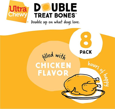 Ultra Chewy Double Treat Bones: Long-Lasting Treats Made in USA for Large and Small Breeds, Highly Digestible, for Aggressive Chewers (Bacon Cheese and Chicken Flavor, 2 Packs)