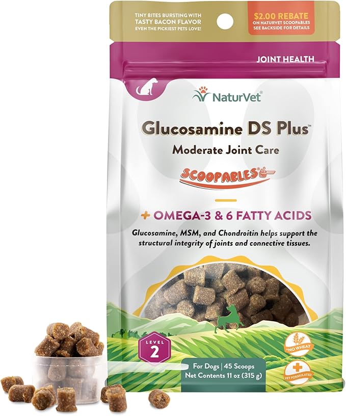 Scoopables Dog Joint Supplement - Glucosamine DS Plus Level 2 Moderate Hip & Joint Care for Dogs w/Chondroitin & MSM - Hickory Smoked Bacon Flavored Pet Health Supplements | 11oz Bag