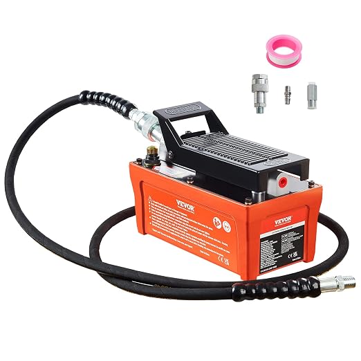 Air Hydraulic Pump, 10,000 PSI 1/2 Gal Reservoir, NPT 3/8" Oil Outlet, NPT 1/4" Inlet, 6.6 ft Pipe, Foot Actuated Hydraulic Pump Air Treadle for Auto Body Frame Machines and Pulling Post, Orange