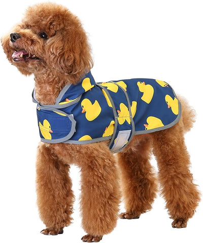 Dog Raincoat for Small Dogs Puppies Waterproof Jacket Hooded Rain Coats with Reflective Strips Leash Hole & Poncho Adjustable Fit (Duck,S)