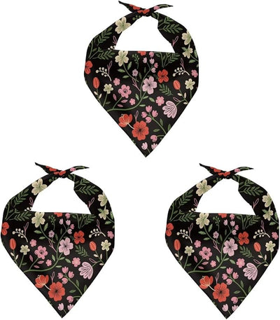 KEIAHUAN Floral Dog Bandana Triangle Reversible Bibs Handkerchief Spring Summer Adjustable Kerchief Square Dog Bandanas for Puppy Pet (Black)