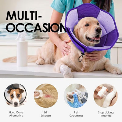 AOFITEE Dog Cone - Soft Dog Cone Collar to Stop Licking, Adjustable Comfy Cones for Dogs After Surgery, Foldable Cones for Dogs Elizabethan Pet Collar for Medium Pets, Pet Recovery Collar, Purple M