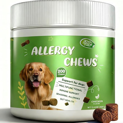 Dog Allergy Chews Itching Skin Relief & Immune Support,Dogs is Human Multivitamin Itch Relief for Yeast, Seasonal Allergies Itchy Skin and Itchy Ears, Gut Health, Chicken- 200ct