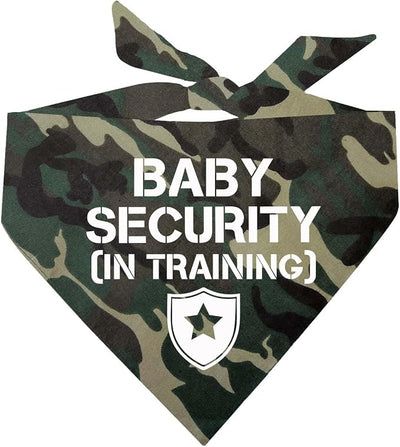 Baby Security in Training Dog Bandana | 100% Cotton Adjustable Triangle | Made in USA | Pregnancy Announcement Photoshoot Prop | Gender Reveal | Assorted Colors & Sizes (Camo, One Size) GB