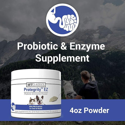 Vet Classics Protegrity EZ Probiotic Health Supplements for Dogs, Cats – Dog Digestive Support, Pet Gastrointestinal Health, Cat Stomach, Intestinal Balance – Pet Enzymes – 4 Oz. Powder