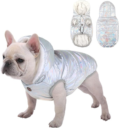 SAWMONG Waterproof Dog Winter Coat, Warm Fleece Lined Dog Jacket with Hood, Windproof Puppy Coat, Pet Apparel Vest for Outdoor&Indoor Winter Activities(Silver,XL)