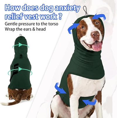 MIGOHI X-Small Dog Anxiety Vest | Dog Calming Vest for Small Dogs, Adjustable Anxiety Shirt for Dogs,Pet Anxiety Jacket with Ear Cover for Fireworks,Thunderstorm,Separation,Loud Noise,Green,XS
