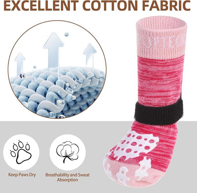 PUPTECK Anti-Slip Dog Socks with Double Sides Grips for Small Medium Large Dogs Hardwood Floors Prevents Licking, Dog Shoes for Hot Pavement Traction Control for Senior Dogs, Fuschia, XS