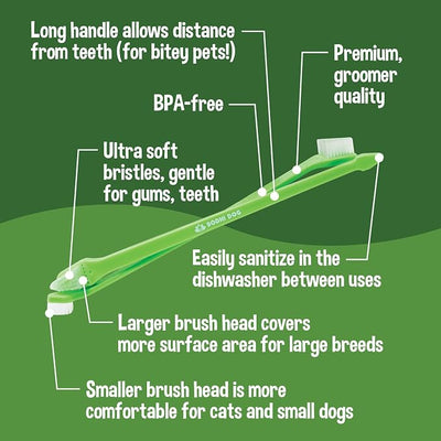 Bodhi Dog Dual-Headed Toothbrush for Dogs & Cats - Soft Bristles for Gentle Pet Dental Care - Puppy & Adult Teeth Cleaning - Easy-to-Use Design for Healthy Gums & Fresh Breath (100 Count)