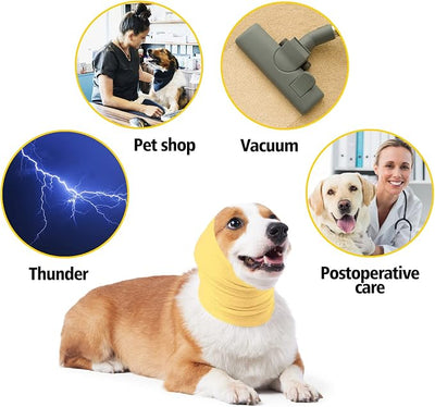 No Shake Ear Wraps for Dogs,Soft Dog Calming Hoodie Dog Ear Cover Ear Muffs for Anxiety,Grooming,Bathing,Swim,Noise Protection Quiet Ear for Dogs,Yellow L