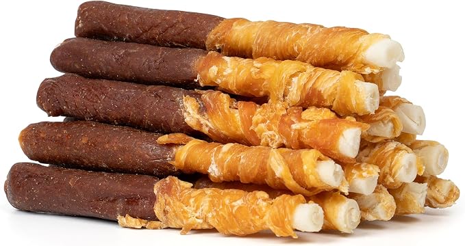 Dog Treats 5 Inch Double Flavor Chicken & Chicken Liver Wrapped Rawhide Sticks, Teeth Cleaning for Small Dogs, 10.6 oz (15 Count)