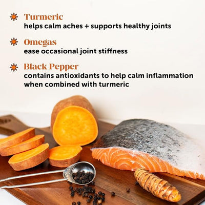 Turmeric Joint Supplement for Dogs - Glucosamine Chondroitin + Omega 3 Fish Oil - Advanced Mobility Support for Achey Joint, Ease Stiffness + Hip Support for Aging Dogs (Pumpkin Coconut, 90 Ct)