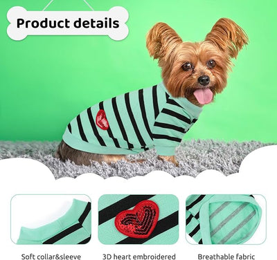 Dog Shirts for Medium Dogs, Striped T-Shirts Dog Vest Pet Apparel Tee Shirts Spring Summer Suitable for Small and Medium Large Pets French Bulldog Bichon, Turquoise M
