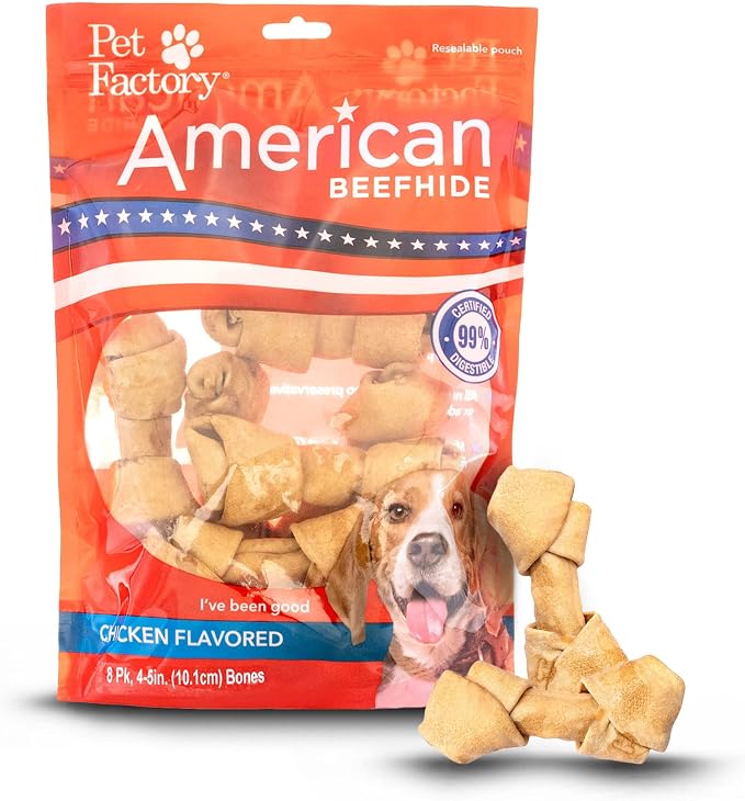 American Beefhide 4-5" Knotted Bones Dog Chew Treats - Chicken Flavor, 8 Count/1 Pack