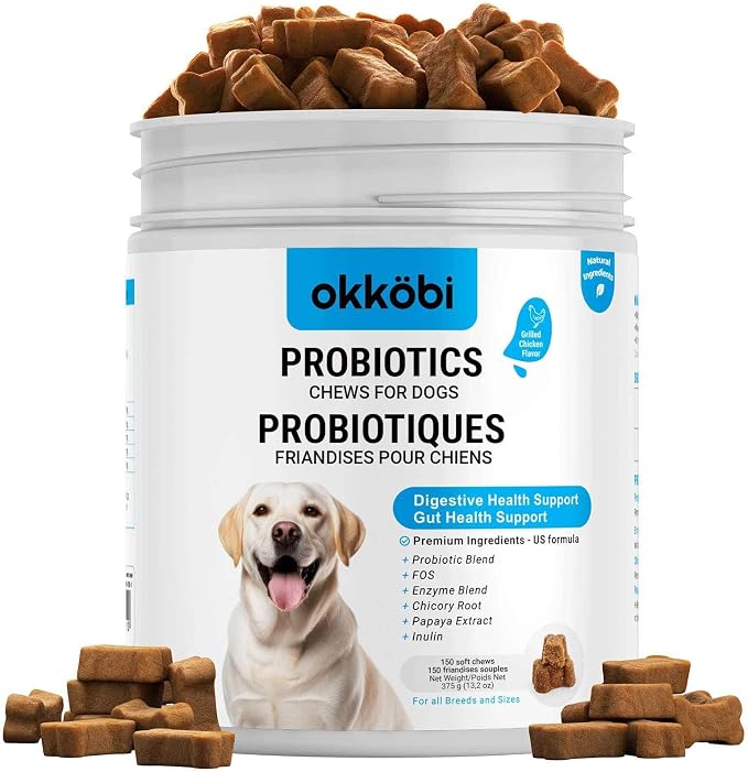 Probiotics for Dogs Chews 150 pcs - Probiotic Chews for Dogs with Enzymes & Natural Ingredients - Digestive & Gut Health Support - US Formula - Chicken Flavored