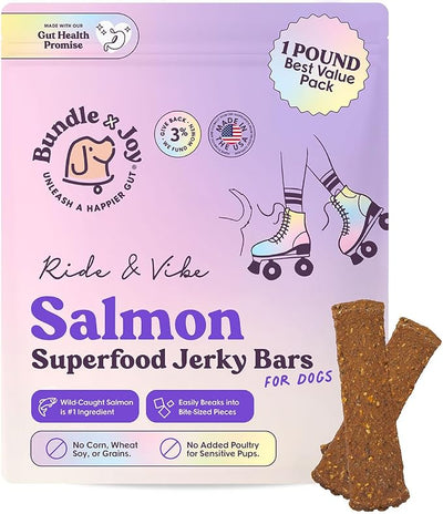 Bundle x Joy Ride & Vibe Wild-Caught Salmon Jerky for Dogs - 16 Oz Bag - Corn, Poultry, Soy & Grain Free Salmon Dog Treats Made in USA