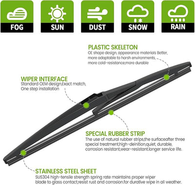 PARRATI® 11 Inch Rear Wiper Blade Replacement for 2014-2023 Jeep Grand Cherokee/ 2012-2023 Kia Rio 2010-2019 Soul/2006-2011 Chevy HHR/2012-2022 Hyundai Accent,All-Season Windshield Wiper(11-A)