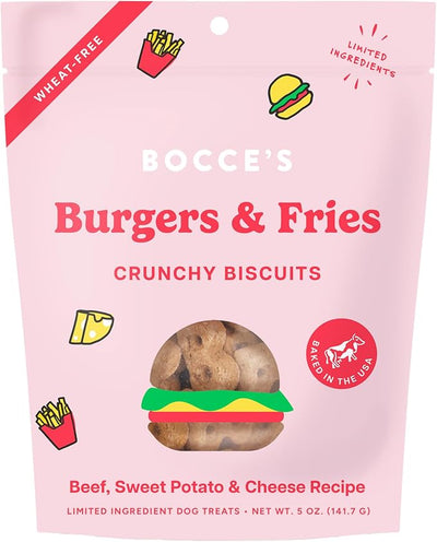 Bocce's Bakery - Limited Edition Wheat-Free Dog Treats, Burgers & Fries Biscuits, 5 oz