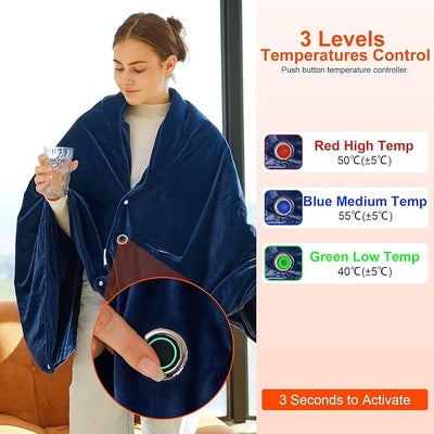 GLITI USB Heated Blanket,Cordless Electric Blanket with 10000mAH Battery,61" x 34" Heated Throw Blanket with 3 Fast-Heating Levels,Machine Washable Super CozySoft Portable Heated Blanket for Women Men