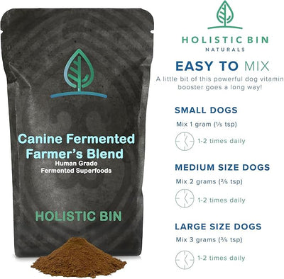 Holistic Bin Canine Fermented Farmer's Blend | Nutrient-Rich Dog Food Toppers | Plant-Based Supplements for Pets Gut Flora | Pumpkin, Spinach, Fruit and Vegetables Powder Mix | Fermented Blend (50g)