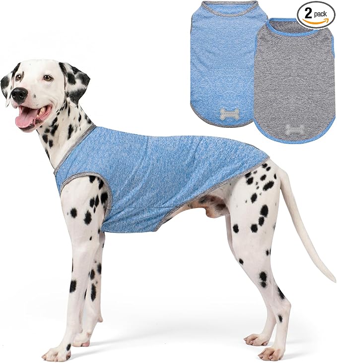 2Pack Dog Shirt, Lightweight Sun Protection Sleeveless Dog T Shirts for Large Dogs Boy, Breathable Pet Reflective Tank Top Summer Dogs Clothes for Outdoor Walking, Grey+Light Blue, 3XL