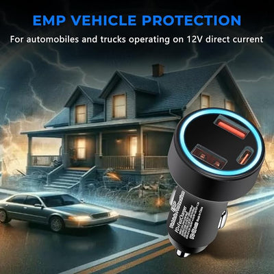 EMP Vehicle Protection, Equipped with Additional USB Sockets, Suitable for 12-Volt DC in Cars and Trucks, Providing Protection Against Solar Flares & Power Surges