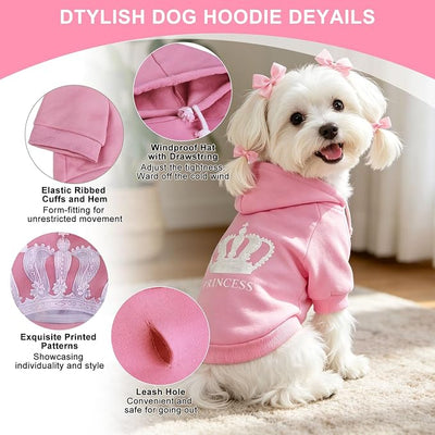 EXPAWLORER Princess Dog Hoodie-Soft Dog Sweater Calming Fleece Sweatshirt Cold Weather Pet Clothes,Pitbull Clothes Outfits,Coat Apparel for Puppy,Cat, Small Medium Large Dogs,Pink S-Medium
