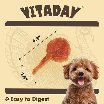 VITADAY All Natural Turkey Tendon Dog Treats, Lollipop, 4-Pack | Long-lasting dog training treats, rawhide-free, made of USA-sourced turkey tendons