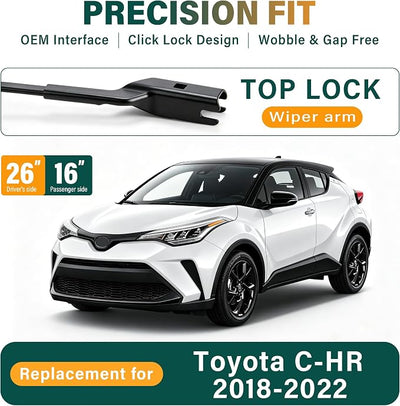 Windshield Wiper Blades Replacement for Toyota CHR C-HR 2018 2019 2020 2021 2022 Original Factory Quality Front Rear Wiper Blade Set - 26" 16" 14" (Set of 3)