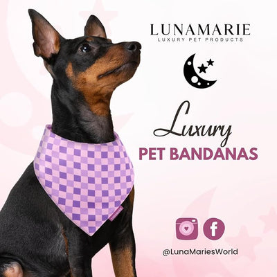 LunaMarie - Luxury Pet Birthday Bandanas -Premium & Silky Poly Fabric | 100% Handmade | Custom Shape Dual Layered (Violeta Rebel, X-Small)