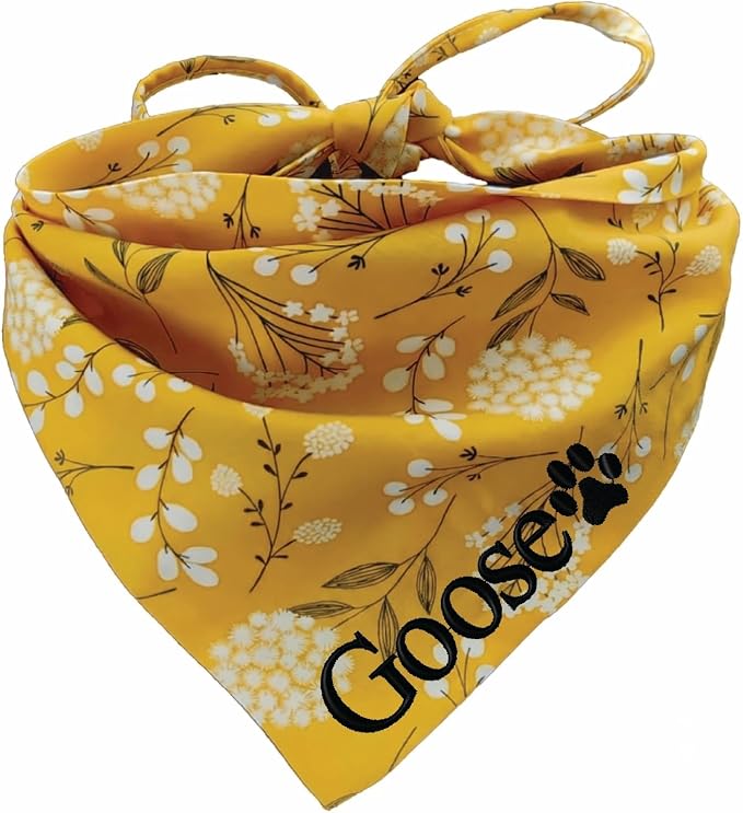 Dog Triangle Bandana Scarf, Yellow Dandelion Pattern, Small
