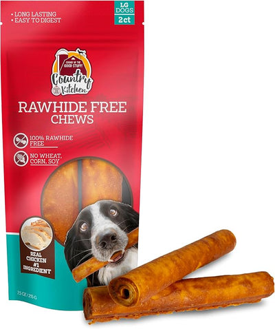 Country Kitchen Rawhide Free Chicken Dog Chews, for Large Dogs, Made with Real Chicken, No Wheat, Corn or Soy, 2 Count