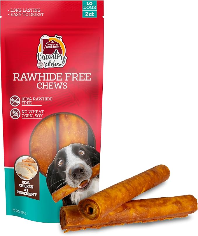 Rawhide Free Chicken Dog Chews, for Large Dogs, Made with Real Chicken, No Wheat, Corn or Soy, 2 Count