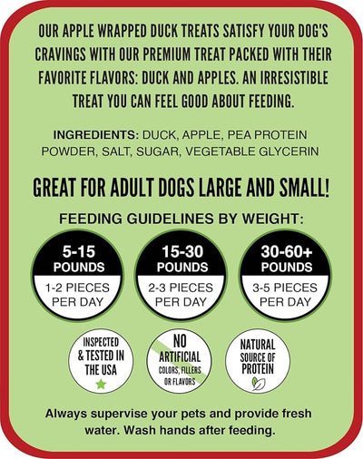Hubert Pet Duck Wrapped Apple Bites Dog Treats, Grain Free, Low Fat, 2.5 lb
