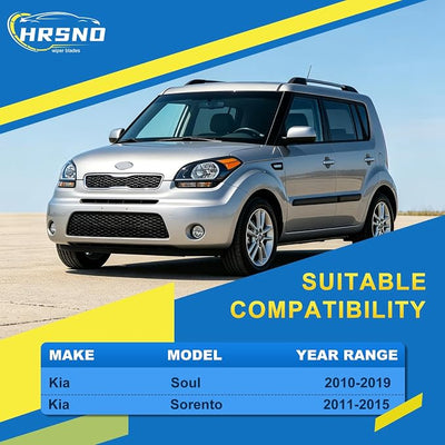 HRSNO® Wiper Blades:3-Pack Windshield Wipers for Kia Soul 2010-2019-All-Season Beam Design-Quiet Streak-Free-Exact Fit Replacement for Kia Cars (24"/20"/11")