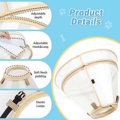 Dog Cone to Stop Licking, Clear Recovery Collar with Detachable Zipper, Sturdy Elizabethan Collar for Large Medium Small Dogs, Soft Adjustable Cone After Surgery Patented, Khaki XL